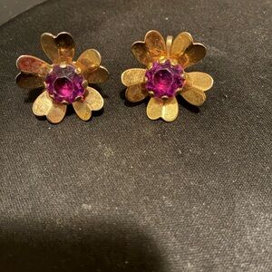 Trifari Gold Tone Floral Earrings